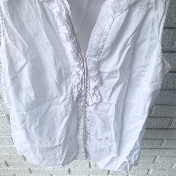 Loft Sleeveless White Button Up Ruffle Blouse Size S/P - Picture 4 of 8